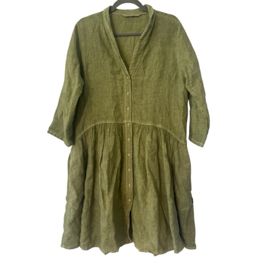 Elemente Clemente Lagenlook Long Sleeve Shirt Tunic Dress Lime Green Size 2 US M